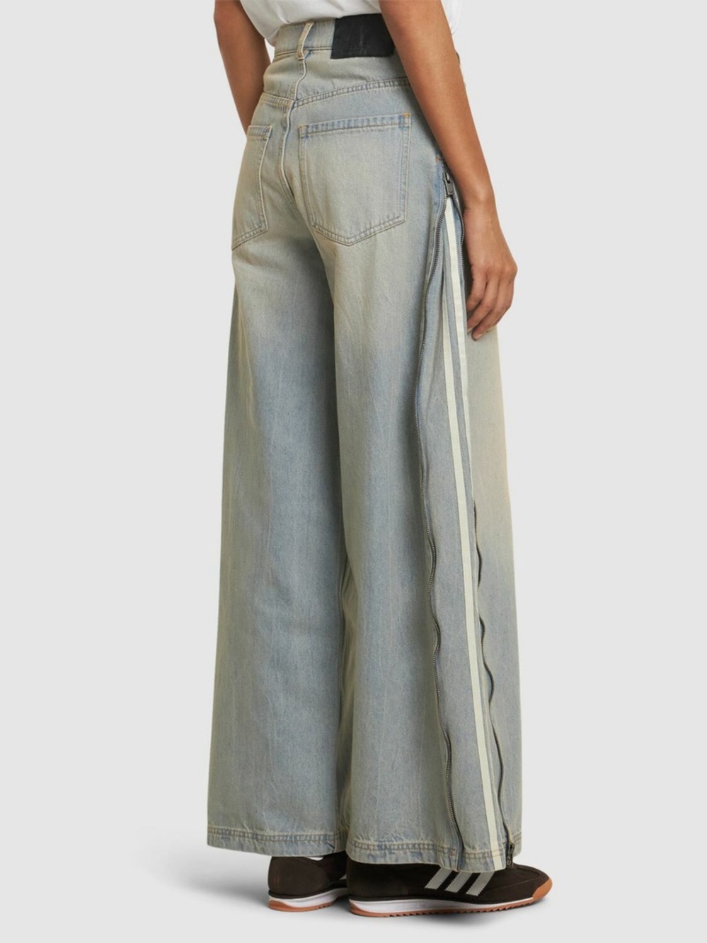 adidas Light Wash Wide-Leg Jeans with White Side Stripes